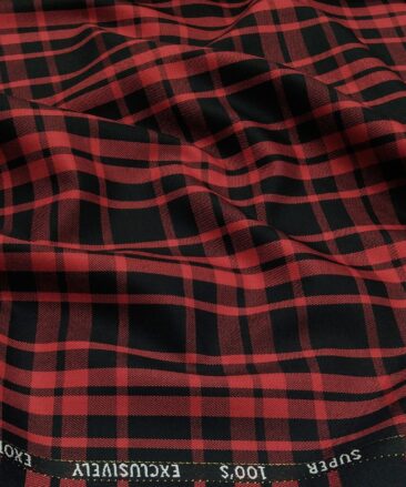 J.Hampstead Men's Poly Wool Unstitched Red Checks Suiting Fabric (Black)