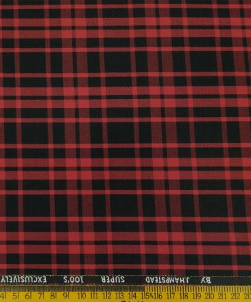 J.Hampstead Men's Poly Wool Unstitched Red Checks Suiting Fabric (Black)