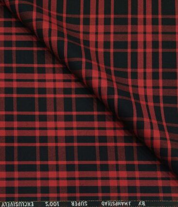 J.Hampstead Men's Poly Wool Unstitched Red Checks Suiting Fabric (Black)