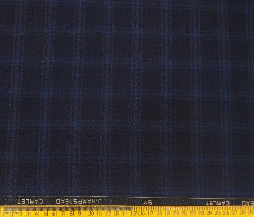 J.Hampstead Men's Terry Rayon Unstitched Broad Checks Suiting Fabric (Dark Blue)