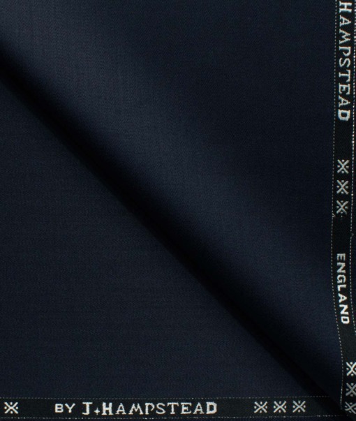 J.Hampstead Men's 95% Wool Super 150's Unstitched Solid Suiting Fabric (Navy Blue)