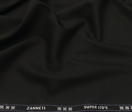 J.Hampstead Men's Wool Super 170s Unstitched 3.25 Meter Solid Suiting Fabric (Jet Black)