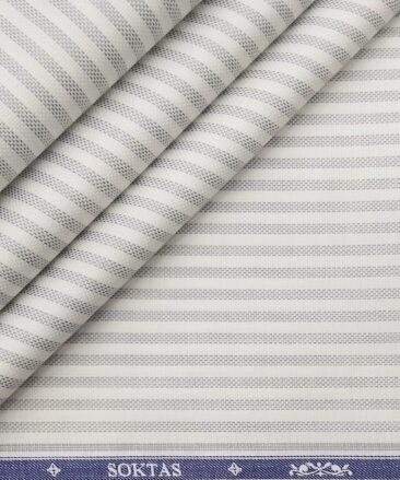 Soktas Men's Giza Cotton Grey Striped 1.60 Meter Unstitched Shirt Fabric (White)