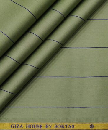 Soktas Men's Giza Cotton Blue Broad Striped 1.60 Meter Unstitched Shirt Fabric (Olive Green)