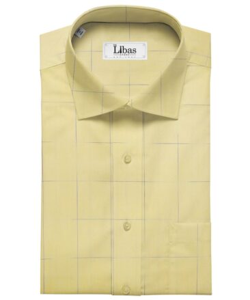 Soktas Men's Giza Cotton Blue Checks 1.60 Meter Unstitched Shirt Fabric (Yellow)