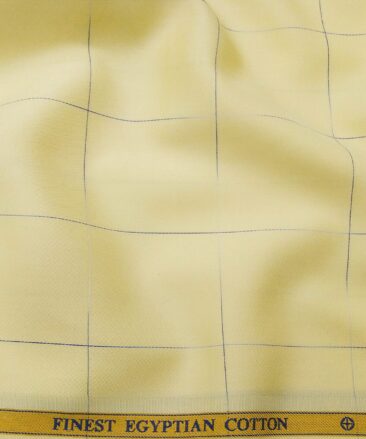 Soktas Men's Giza Cotton Blue Checks 1.60 Meter Unstitched Shirt Fabric (Yellow)