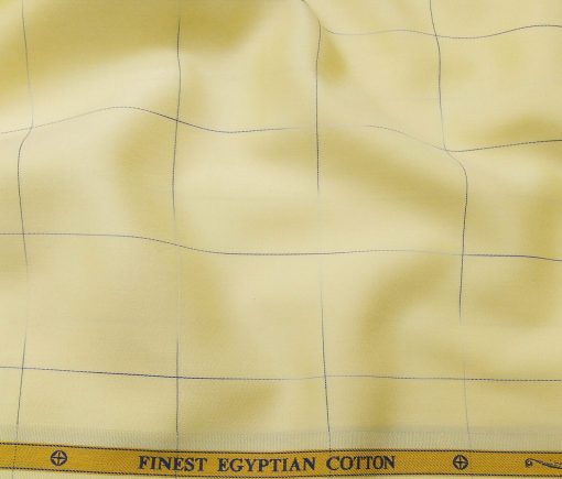 Soktas Men's Giza Cotton Blue Checks 1.60 Meter Unstitched Shirt Fabric (Yellow)