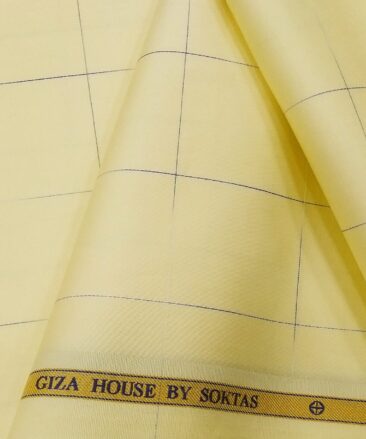 Soktas Men's Giza Cotton Blue Checks 1.60 Meter Unstitched Shirt Fabric (Yellow)