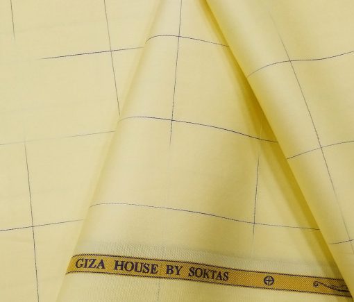 Soktas Men's Giza Cotton Blue Checks 1.60 Meter Unstitched Shirt Fabric (Yellow)