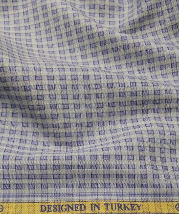 Soktas Men's Giza Cotton Blue Checks Unstitched Shirt Fabric (Grey)