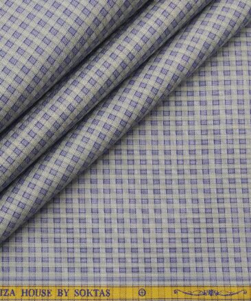 Soktas Men's Giza Cotton Blue Checks Unstitched Shirt Fabric (Grey)