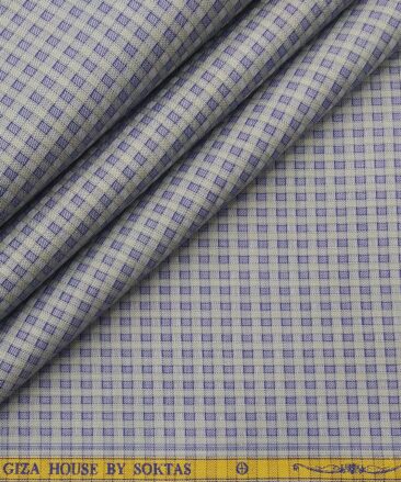 Soktas Men's Giza Cotton Blue Checks Unstitched Shirt Fabric (Grey)