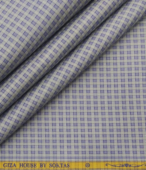 Soktas Men's Giza Cotton Blue Checks Unstitched Shirt Fabric (Grey)