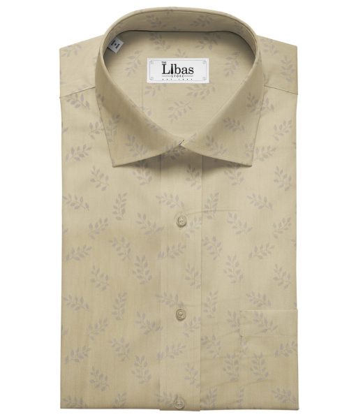 Soktas Men's Giza Cotton Floral Jacquard 1.60 Meter Unstitched Shirt Fabric (Oat Beige)