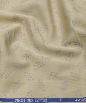 Soktas Men's Giza Cotton Floral Jacquard 1.60 Meter Unstitched Shirt Fabric (Oat Beige)