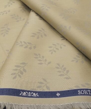 Soktas Men's Giza Cotton Floral Jacquard 1.60 Meter Unstitched Shirt Fabric (Oat Beige)