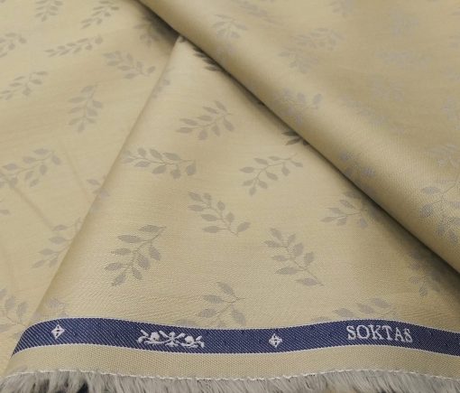 Soktas Men's Giza Cotton Floral Jacquard 1.60 Meter Unstitched Shirt Fabric (Oat Beige)