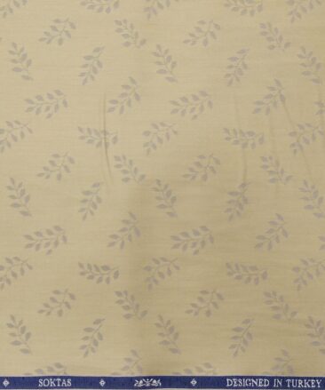 Soktas Men's Giza Cotton Floral Jacquard 1.60 Meter Unstitched Shirt Fabric (Oat Beige)