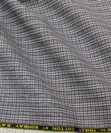 Bombay Rayon Men's Cotton Checks 1.60 Meter Unstitched Shirt Fabric (Grey)