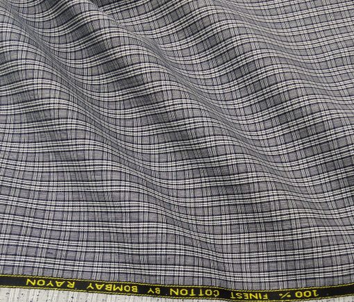 Bombay Rayon Men's Cotton Checks 1.60 Meter Unstitched Shirt Fabric (Grey)