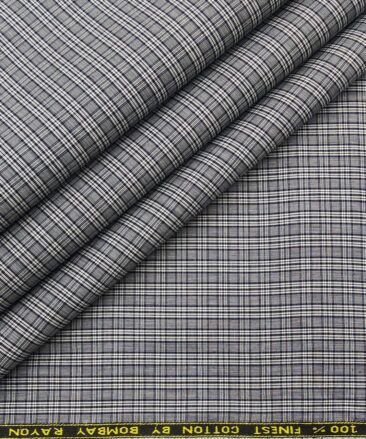 Bombay Rayon Men's Cotton Checks 1.60 Meter Unstitched Shirt Fabric (Grey)