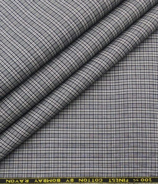 Bombay Rayon Men's Cotton Checks 1.60 Meter Unstitched Shirt Fabric (Grey)