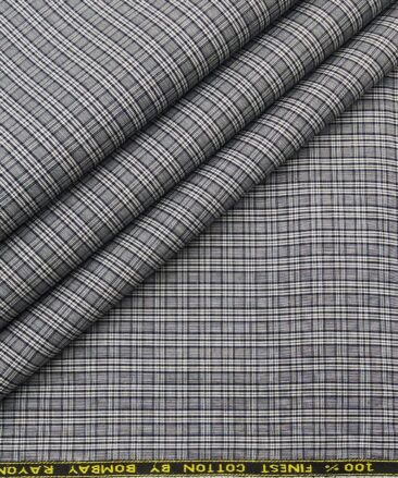 Bombay Rayon Men's Cotton Checks 1.60 Meter Unstitched Shirt Fabric (Grey)