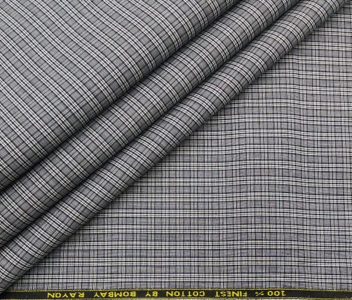 Bombay Rayon Men's Cotton Checks 1.60 Meter Unstitched Shirt Fabric (Grey)