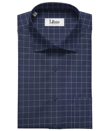 Cadini Italy Men's Cotton White Checks 1.60 Meter Unstitched Shirt Fabric (Dark Royal Blue)