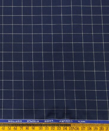 Cadini Italy Men's Cotton White Checks 1.60 Meter Unstitched Shirt Fabric (Dark Royal Blue)