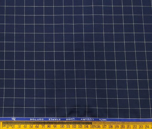 Cadini Italy Men's Cotton White Checks 1.60 Meter Unstitched Shirt Fabric (Dark Royal Blue)