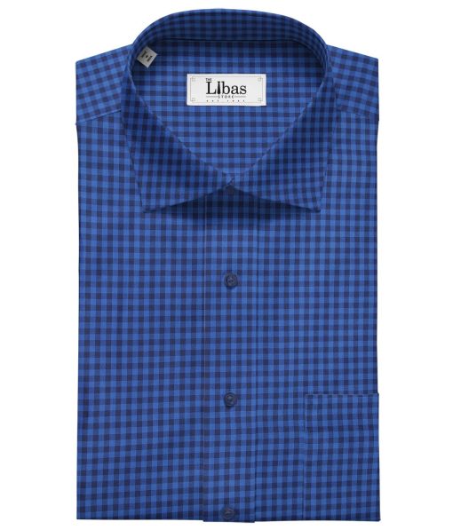 Cadini Italy Men's Cotton Checks 1.60 Meter Unstitched Shirt Fabric (Royal Blue)