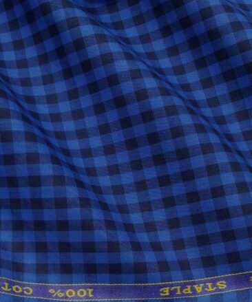 Cadini Italy Men's Cotton Checks 1.60 Meter Unstitched Shirt Fabric (Royal Blue)