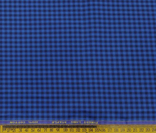 Cadini Italy Men's Cotton Checks 1.60 Meter Unstitched Shirt Fabric (Royal Blue)