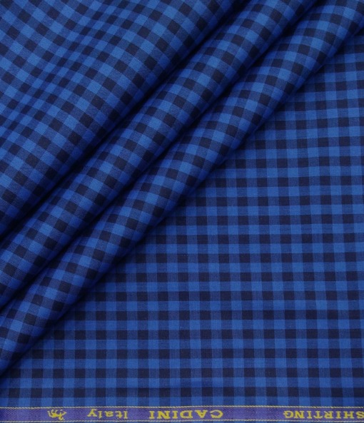 Cadini Italy Men's Cotton Checks 1.60 Meter Unstitched Shirt Fabric (Royal Blue)