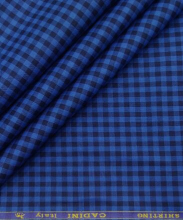 Cadini Italy Men's Cotton Checks 1.60 Meter Unstitched Shirt Fabric (Royal Blue)