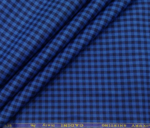 Cadini Italy Men's Cotton Checks 1.60 Meter Unstitched Shirt Fabric (Royal Blue)