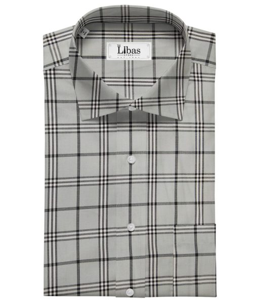 Moretti Men's Giza Cotton Broad Checks 1.60 Meter Unstitched Shirt Fabric (Light Grey)