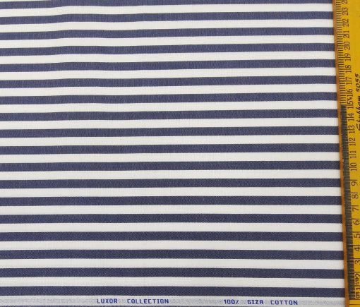 Monza Men's Giza Cotton Striped 1.60 Meter Unstitched Shirt Fabric (White)