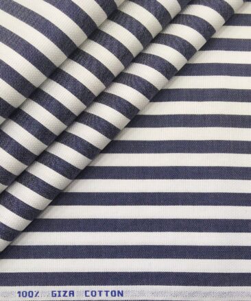 Monza Men's Giza Cotton Striped 1.60 Meter Unstitched Shirt Fabric (White)