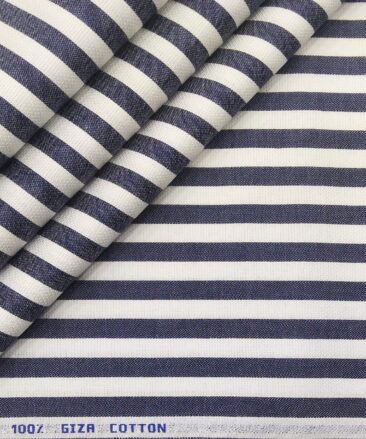 Monza Men's Giza Cotton Striped 1.60 Meter Unstitched Shirt Fabric (White)