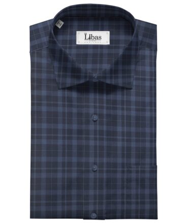 Monza Men's Cotton Checks 1.60 Meter Unstitched Shirt Fabric (Dark Blue)