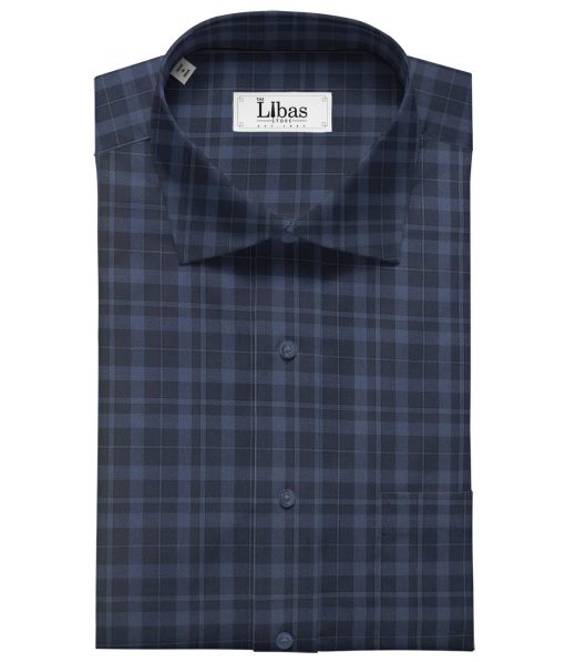 Monza Men's Cotton Checks 1.60 Meter Unstitched Shirt Fabric (Dark Blue)