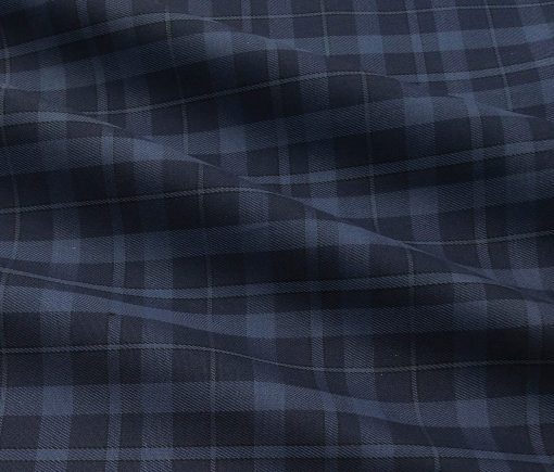 Monza Men's Cotton Checks 1.60 Meter Unstitched Shirt Fabric (Dark Blue)