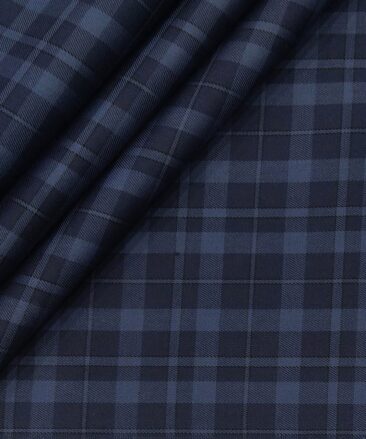 Monza Men's Cotton Checks 1.60 Meter Unstitched Shirt Fabric (Dark Blue)