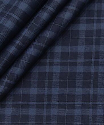 Monza Men's Cotton Checks 1.60 Meter Unstitched Shirt Fabric (Dark Blue)