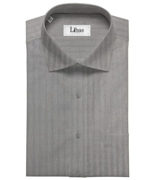 Monza Men's Cotton Herringbone 1.60 Meter Unstitched Shirt Fabric (Silver Grey)