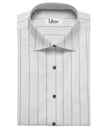 Monza Men's Cotton Striped 1.60 Meter Unstitched Shirt Fabric (White)