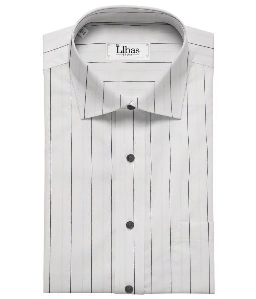 Monza Men's Cotton Striped 1.60 Meter Unstitched Shirt Fabric (White)