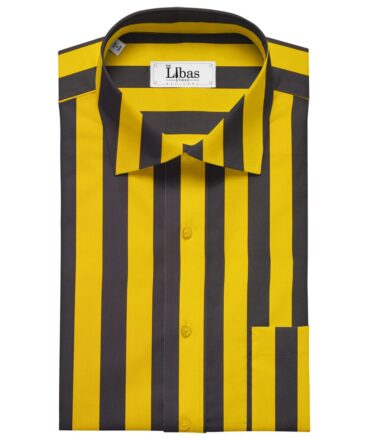 Nemesis Men's Giza Cotton Broad Stripes 1.80 Meter Unstitched Shirt Fabric (Yellow)